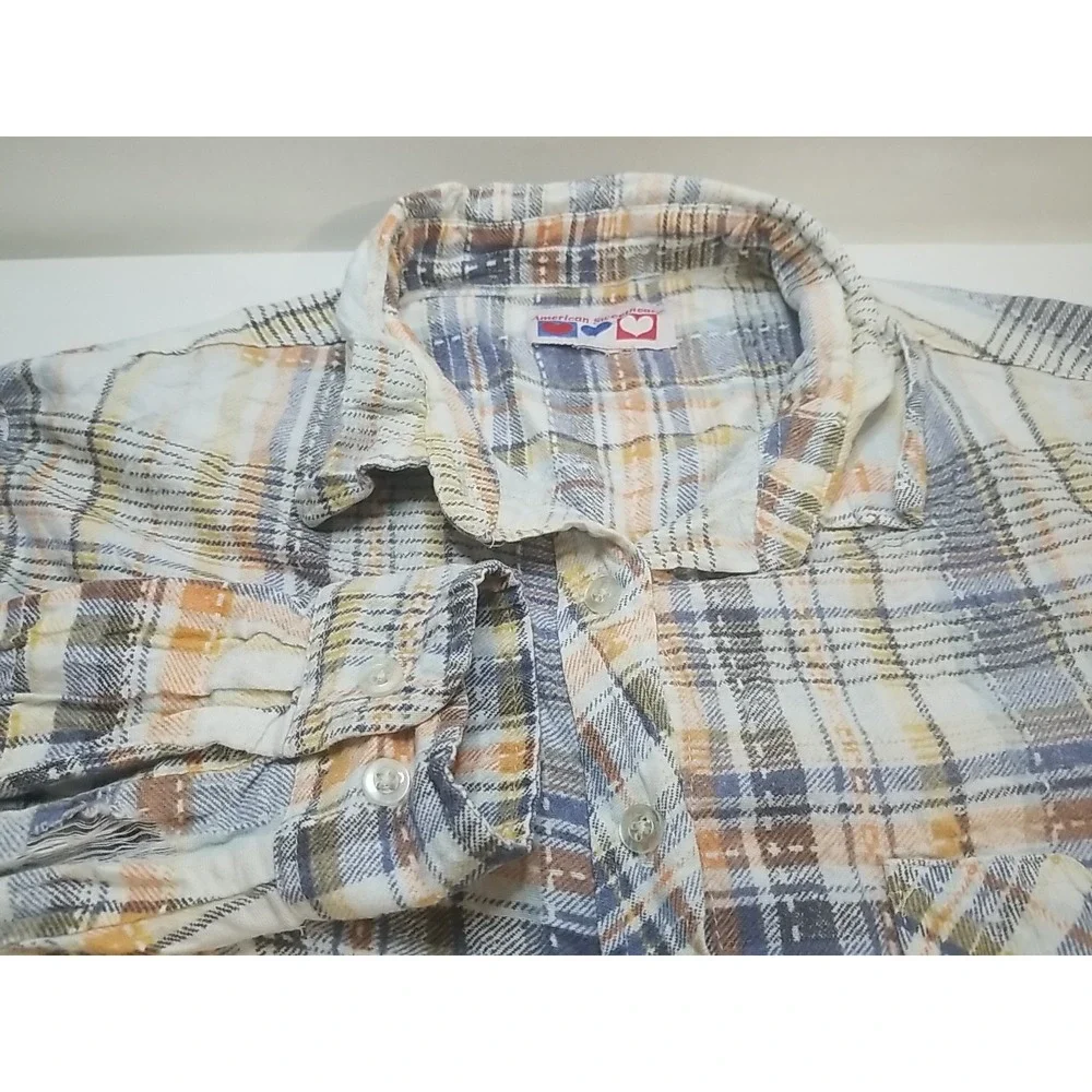 American Sweetheart Womens Plaid Long‎ Sleeve Button Up Distressed Shirt - Picture 1 of 9